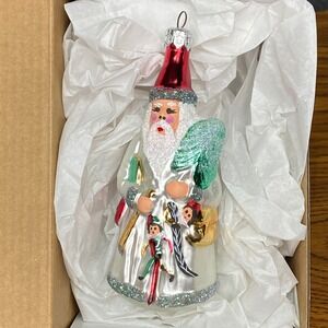 Whimsical Santa Claus Glass Christmas Ornament Tree Topper Holiday Decor 5" NEW‎